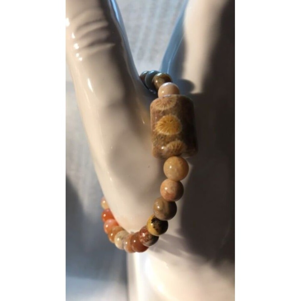 Coral Jade Stretch Beaded Bracelet